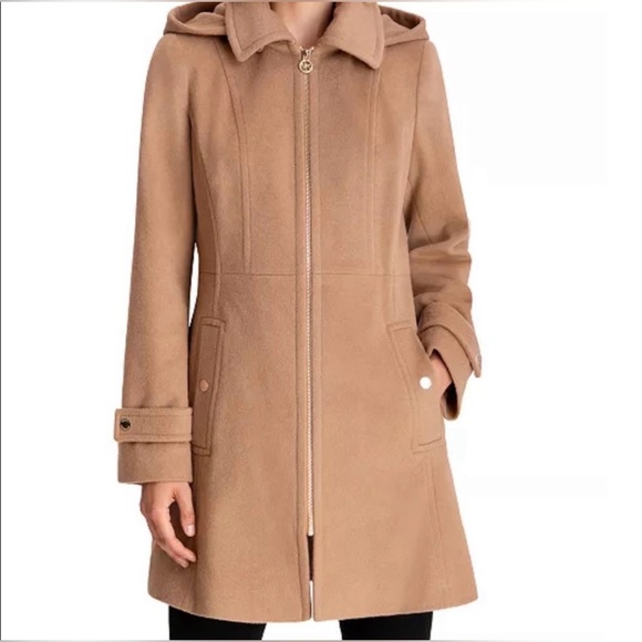 Michael Kors Jackets & Blazers - Michael Kors Wool Women's Hooded-Stand Collar Zip-Front Coat Camel Brown Size L